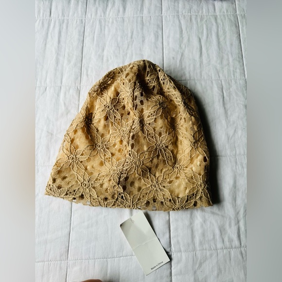 NWT Lace Khaki Sequins Embroidered Slouchy Beanie - Picture 4 of 5